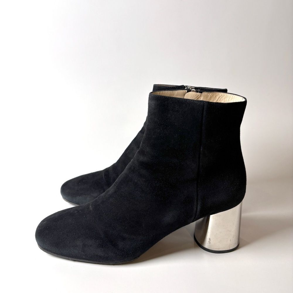 Prada Black Suede Metallic Heel Boots – Designer Ankle Booties, Italy size 37